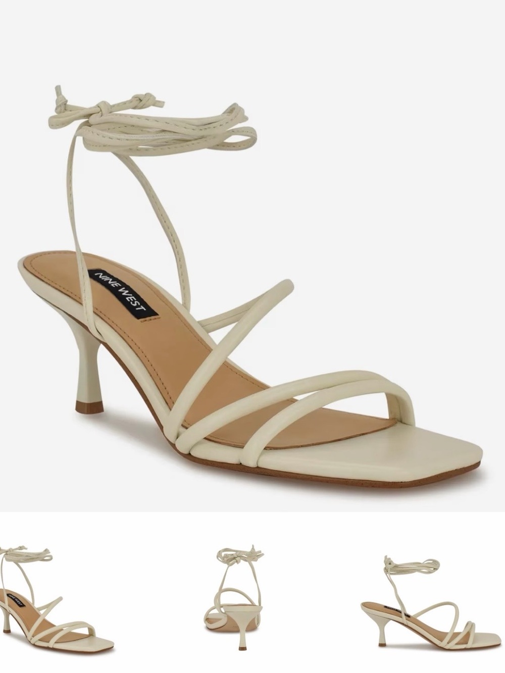 Nine West White Ankle Wrap Tie Hendy Strappy Kitten Heels Sandals 11 M